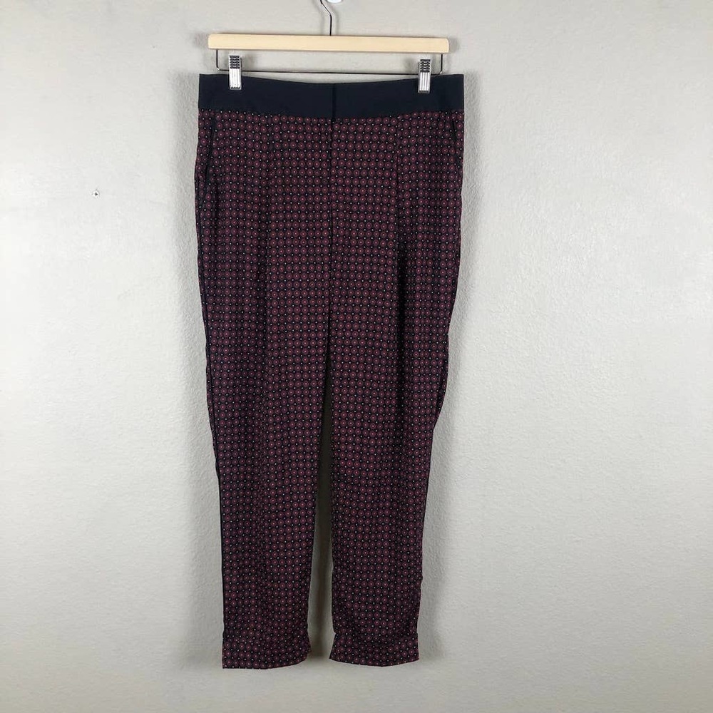 𝅺loft‎ Pants Black Red Ditsy Print Straight Cuffed Pleated Trouser Size 4